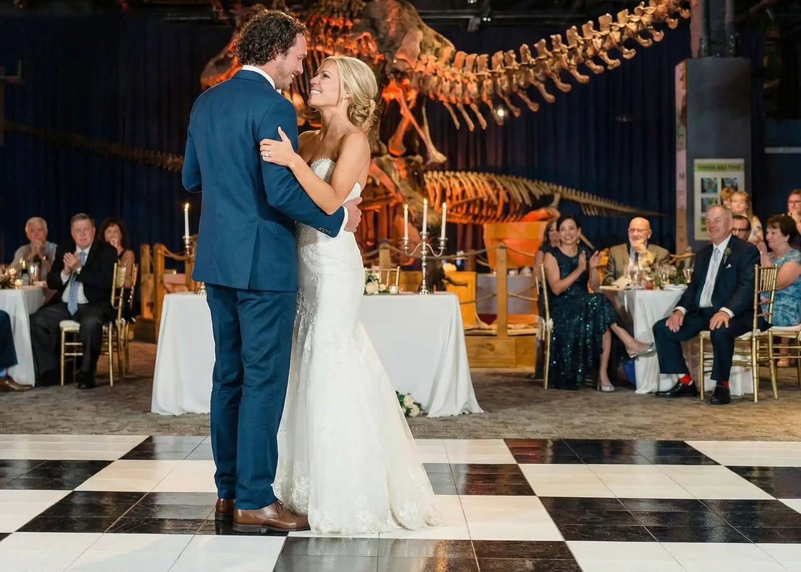 Solid black and white dance floor set up at a Los Angeles event