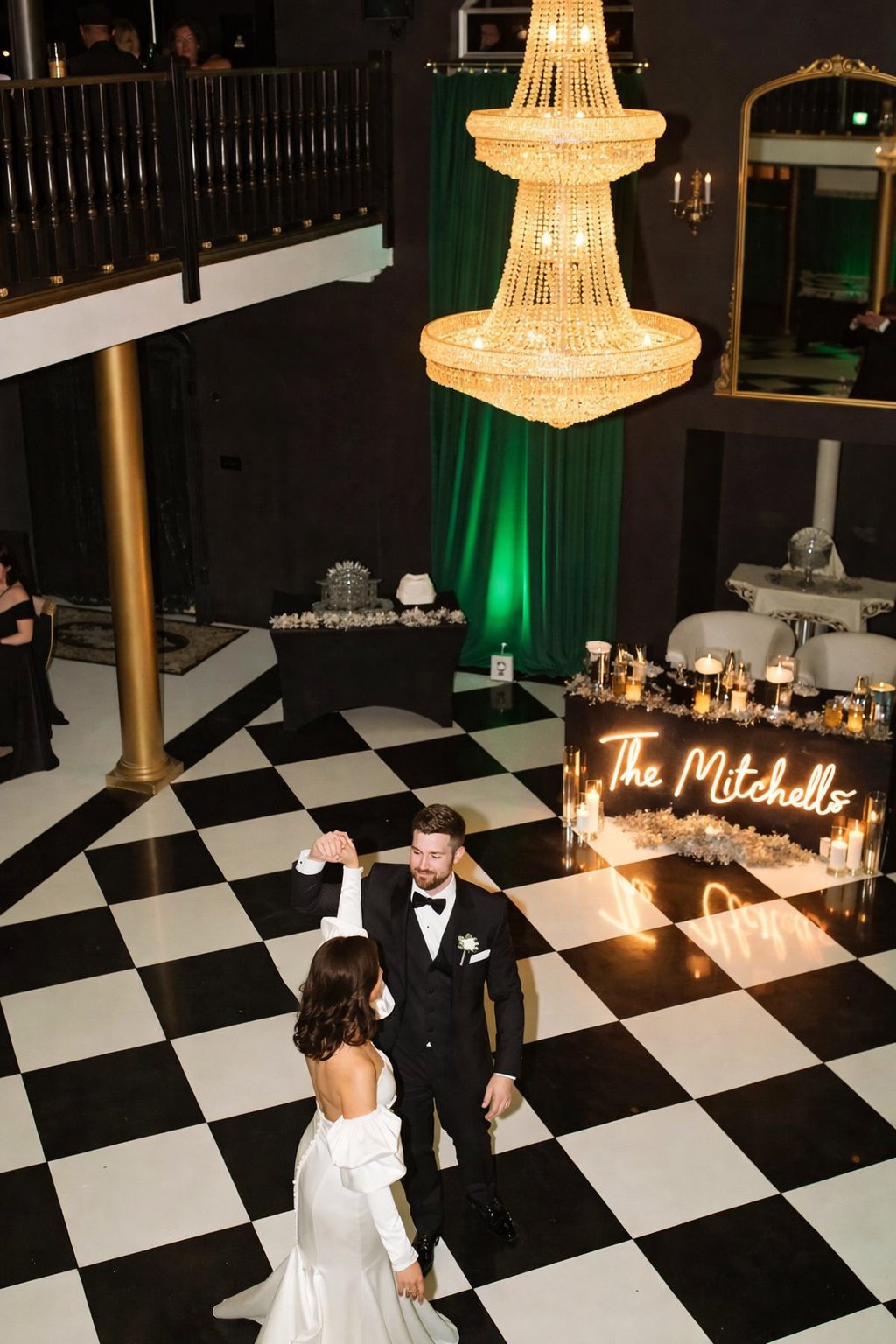 Bride and groom dancing energetically at a Los Angeles wedding reception